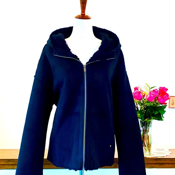 🎁❄️UGG Jody Faux-Shearling Hoodie-Jacket, Size M, Black (NWT) - Picture 2 of 9